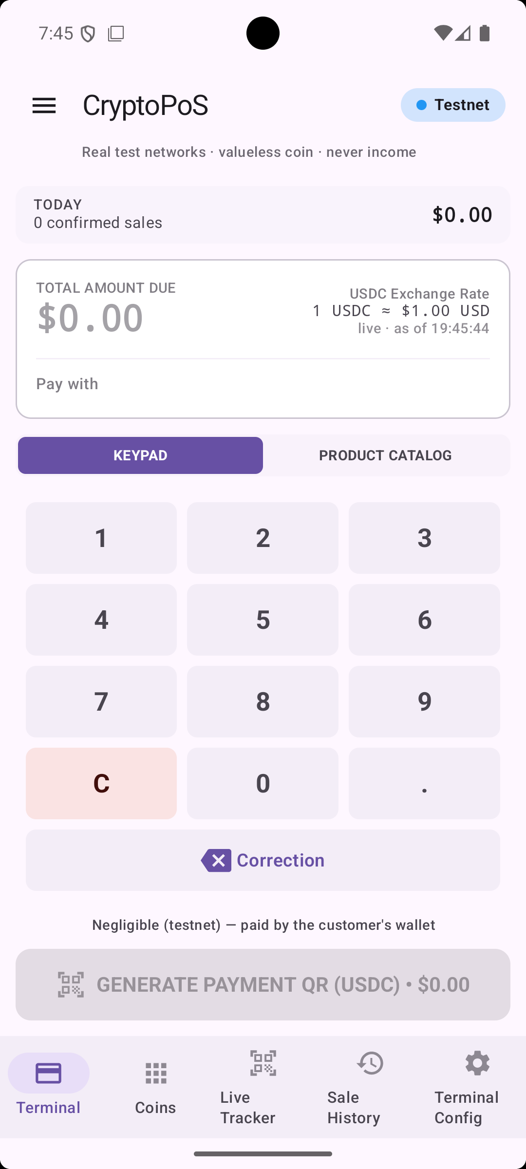 Cashier terminal, light theme