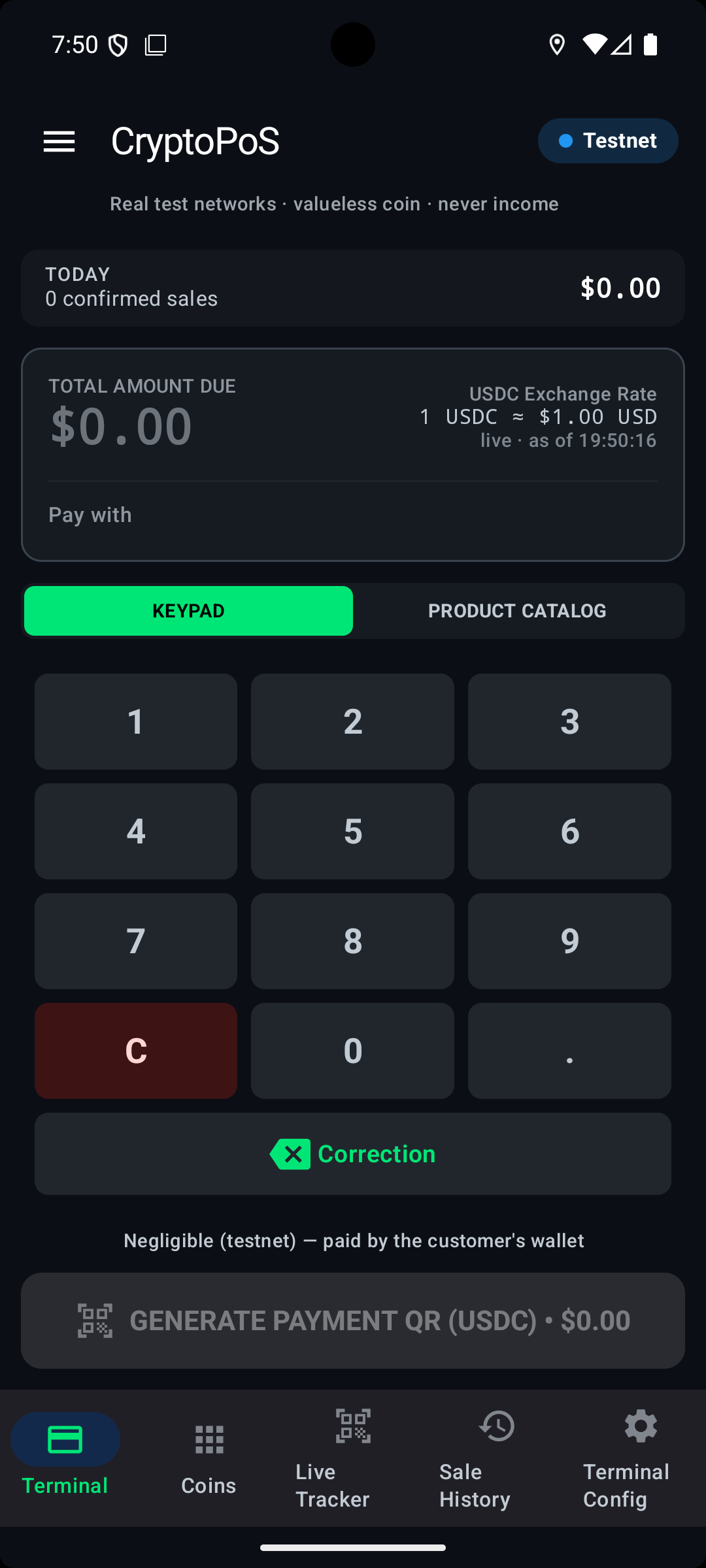 Cashier terminal, dark theme