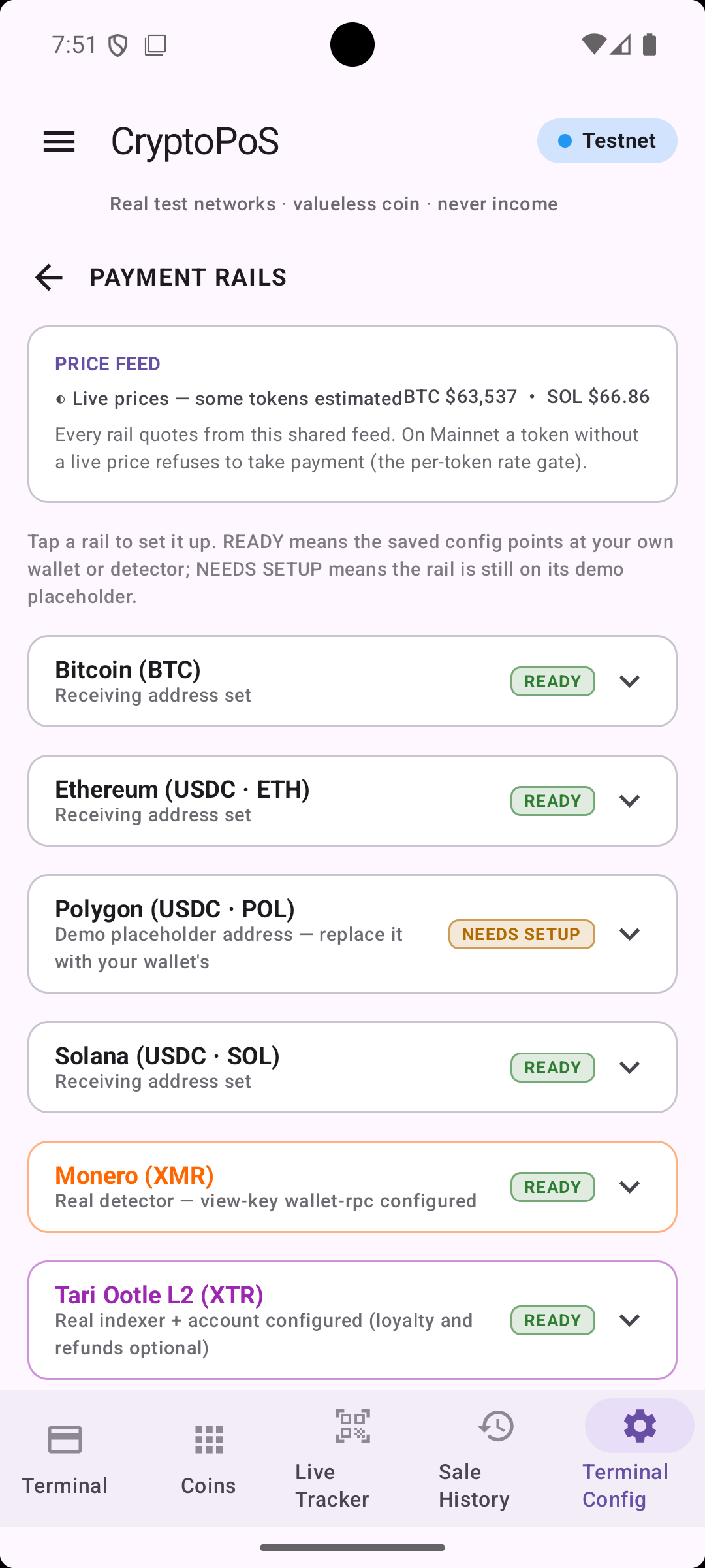 Payment rails settings